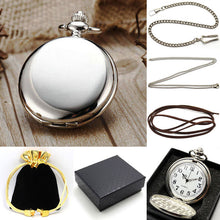 Vintage Steampunk Pure Silver Pocket Watches Chain Necklace/Pendant Gift Box Bag Set P300CK WB For Women Man Gifts